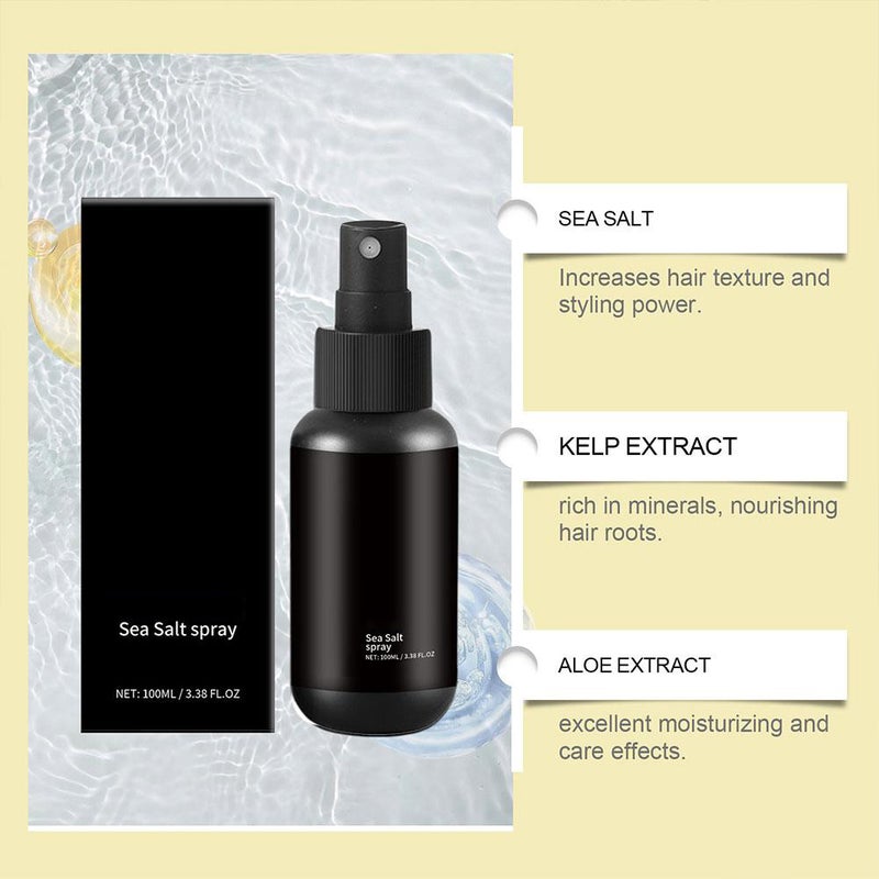 Sea Salt Spray,Sea Salt Spray for Straight & Wavy Hair,Natural Sea Salt Spray for Hair Men & Women,100ml Hair Texturizing & Volumizing Spray,Beach Style Hair For All Hair Types (black) - Image 3